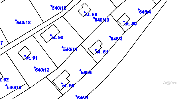 Parcela st. 51 v KÚ Blahousty, Katastrální mapa