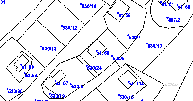 Parcela st. 58 v KÚ Blahousty, Katastrální mapa