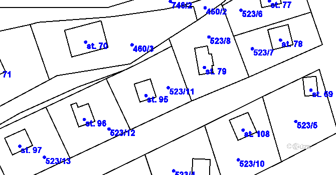 Parcela st. 523/11 v KÚ Blahousty, Katastrální mapa
