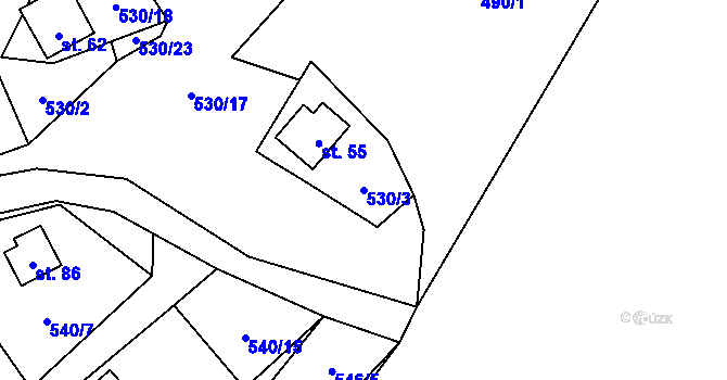 Parcela st. 530/3 v KÚ Blahousty, Katastrální mapa