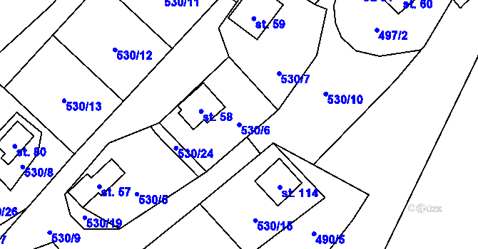 Parcela st. 530/6 v KÚ Blahousty, Katastrální mapa