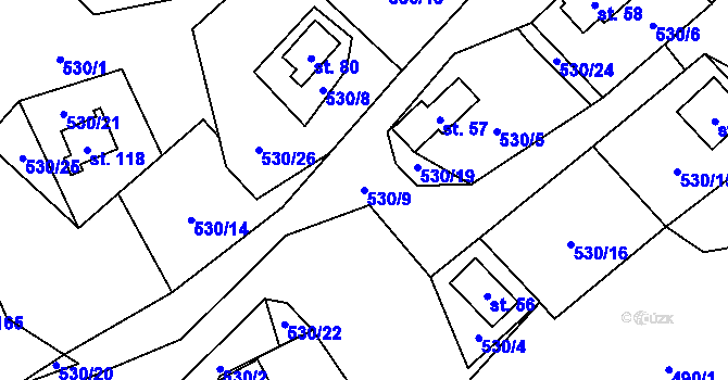 Parcela st. 530/9 v KÚ Blahousty, Katastrální mapa