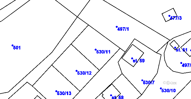 Parcela st. 530/11 v KÚ Blahousty, Katastrální mapa