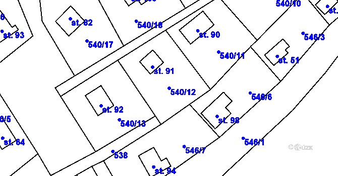 Parcela st. 540/12 v KÚ Blahousty, Katastrální mapa