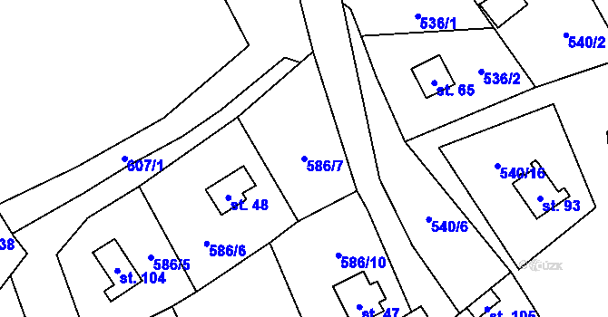 Parcela st. 586/7 v KÚ Blahousty, Katastrální mapa