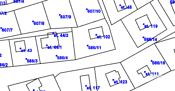 Parcela st. 586/11 v KÚ Blahousty, Katastrální mapa