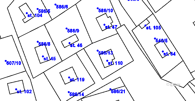 Parcela st. 586/13 v KÚ Blahousty, Katastrální mapa