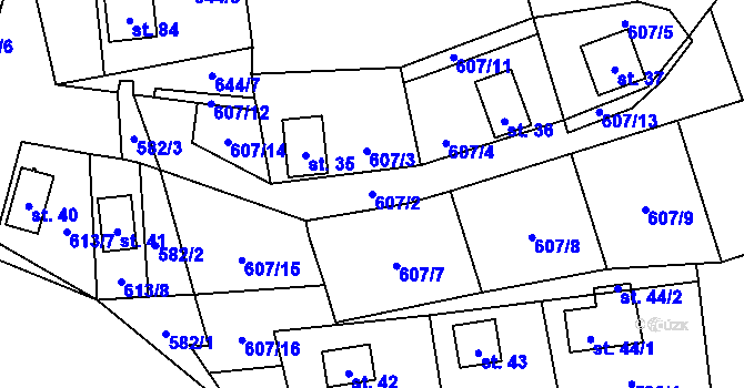 Parcela st. 607/2 v KÚ Blahousty, Katastrální mapa