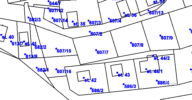 Parcela st. 607/7 v KÚ Blahousty, Katastrální mapa