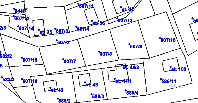 Parcela st. 607/8 v KÚ Blahousty, Katastrální mapa
