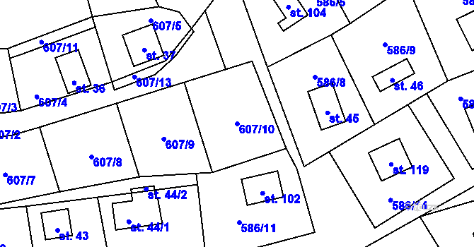 Parcela st. 607/10 v KÚ Blahousty, Katastrální mapa