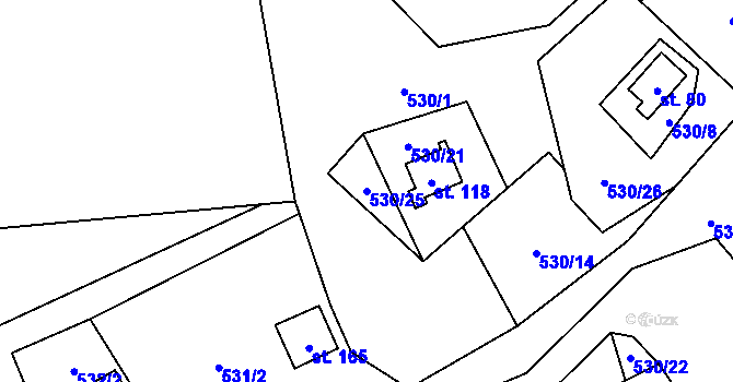 Parcela st. 530/25 v KÚ Blahousty, Katastrální mapa