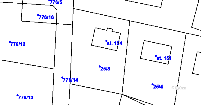 Parcela st. 25/3 v KÚ Erpužice, Katastrální mapa