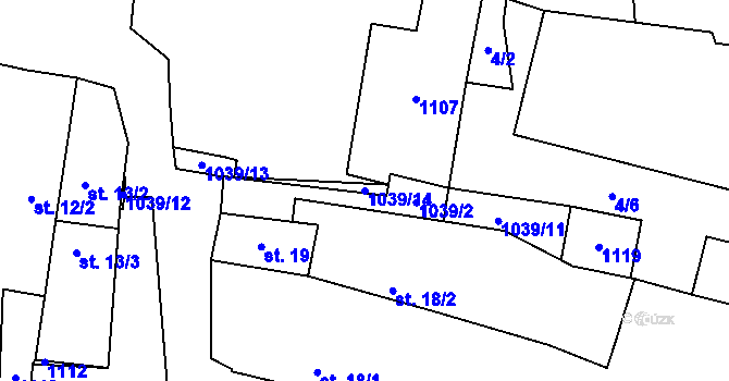 Parcela st. 1039/14 v KÚ Erpužice, Katastrální mapa
