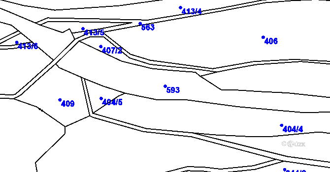 Parcela st. 593 v KÚ Lomnička, Katastrální mapa