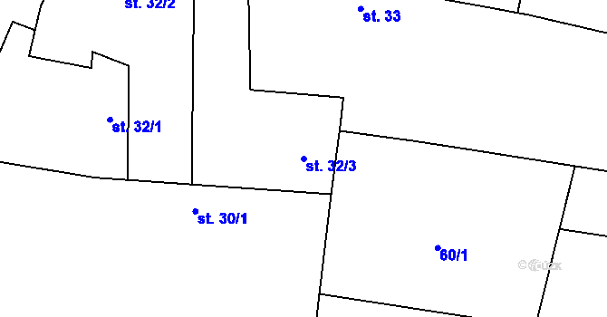 Parcela st. 32/3 v KÚ Malovice u Erpužic, Katastrální mapa