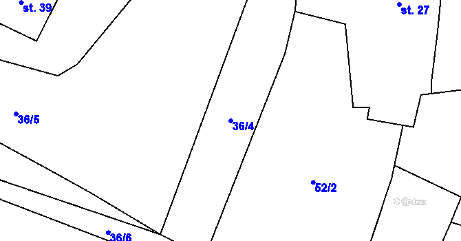 Parcela st. 36/4 v KÚ Malovice u Erpužic, Katastrální mapa