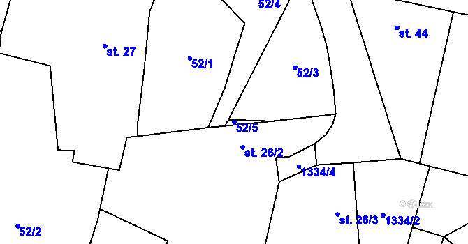 Parcela st. 52/5 v KÚ Malovice u Erpužic, Katastrální mapa