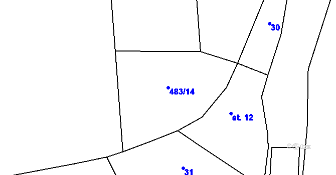 Parcela st. 483/14 v KÚ Malovice u Erpužic, Katastrální mapa