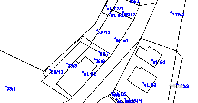 Parcela st. 38/7 v KÚ Eš, Katastrální mapa