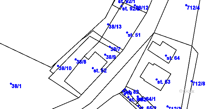 Parcela st. 38/9 v KÚ Eš, Katastrální mapa