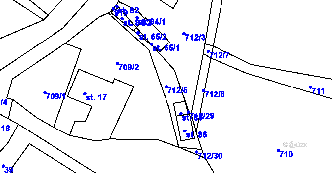 Parcela st. 712/5 v KÚ Eš, Katastrální mapa