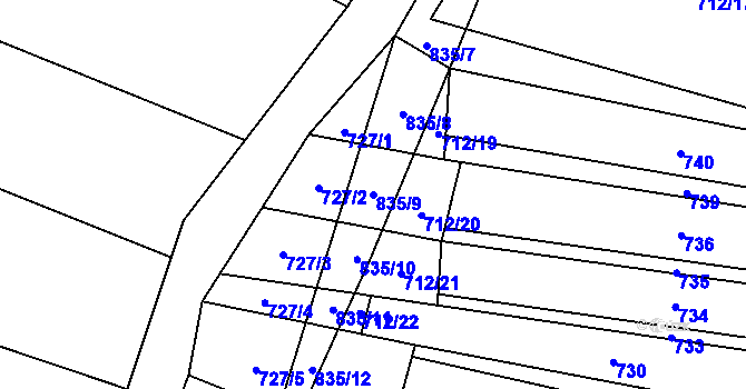 Parcela st. 835/9 v KÚ Eš, Katastrální mapa