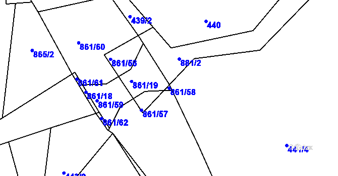 Parcela st. 861/58 v KÚ Eš, Katastrální mapa