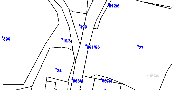 Parcela st. 861/63 v KÚ Eš, Katastrální mapa