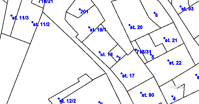 Parcela st. 18 v KÚ Evaň, Katastrální mapa