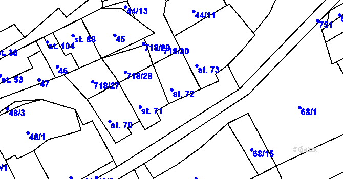 Parcela st. 72 v KÚ Evaň, Katastrální mapa