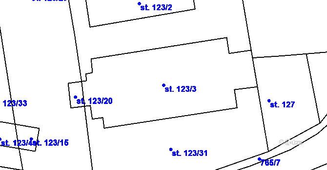 Parcela st. 123/3 v KÚ Evaň, Katastrální mapa