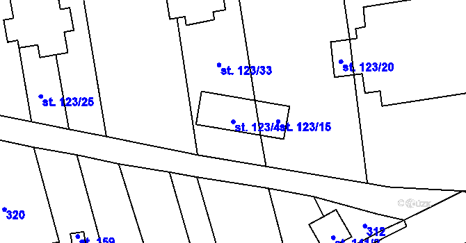Parcela st. 123/4 v KÚ Evaň, Katastrální mapa