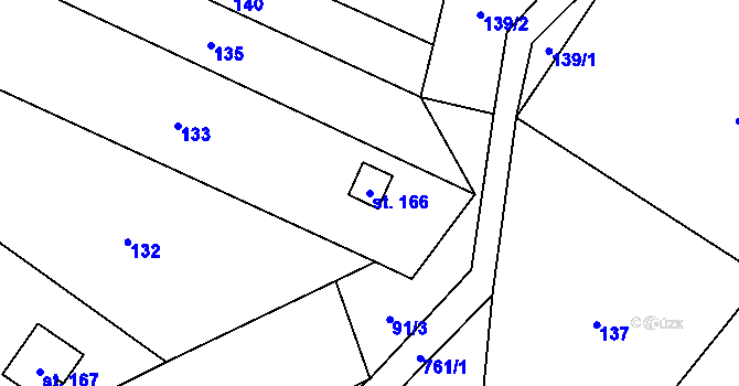 Parcela st. 166 v KÚ Evaň, Katastrální mapa