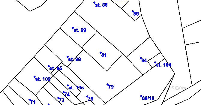 Parcela st. 81 v KÚ Evaň, Katastrální mapa
