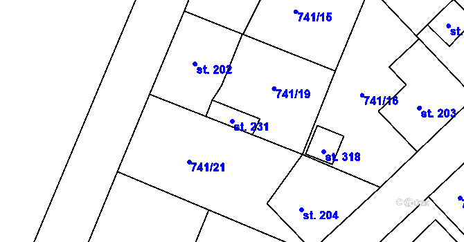 Parcela st. 231 v KÚ Felbabka, Katastrální mapa