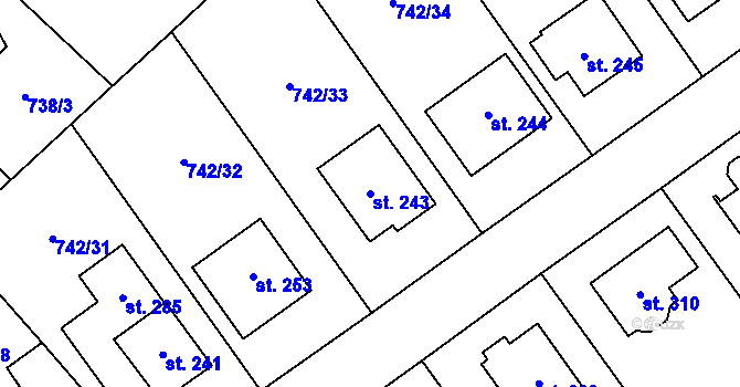 Parcela st. 243 v KÚ Felbabka, Katastrální mapa