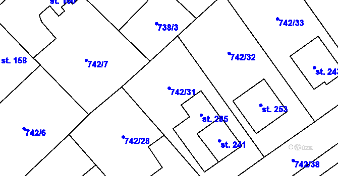 Parcela st. 742/31 v KÚ Felbabka, Katastrální mapa