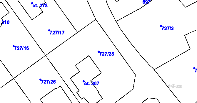 Parcela st. 727/25 v KÚ Felbabka, Katastrální mapa