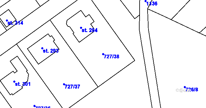 Parcela st. 727/38 v KÚ Felbabka, Katastrální mapa