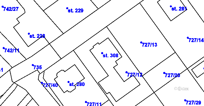 Parcela st. 308 v KÚ Felbabka, Katastrální mapa