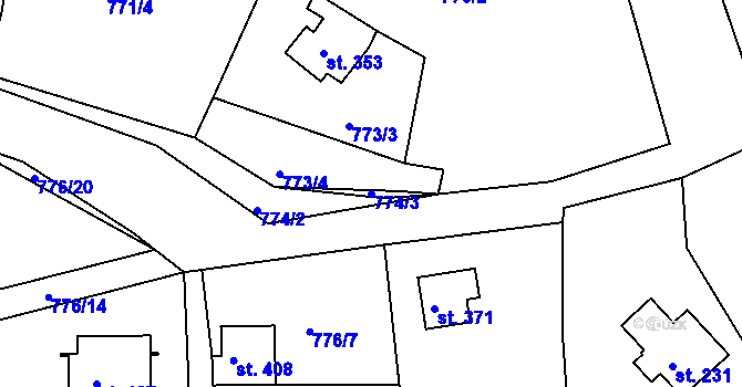 Parcela st. 774/3 v KÚ Smolné Pece, Katastrální mapa