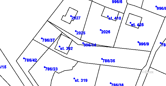 Parcela st. 996/14 v KÚ Smolné Pece, Katastrální mapa
