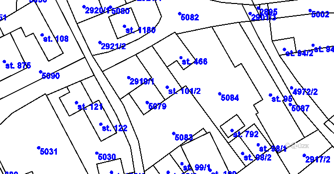 Parcela st. 101/2 v KÚ Francova Lhota, Katastrální mapa