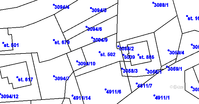 Parcela st. 502 v KÚ Francova Lhota, Katastrální mapa