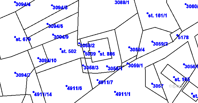 Parcela st. 886 v KÚ Francova Lhota, Katastrální mapa