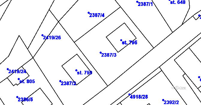Parcela st. 2387/3 v KÚ Francova Lhota, Katastrální mapa