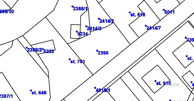 Parcela st. 2390 v KÚ Francova Lhota, Katastrální mapa