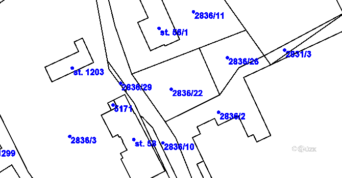 Parcela st. 2836/22 v KÚ Francova Lhota, Katastrální mapa