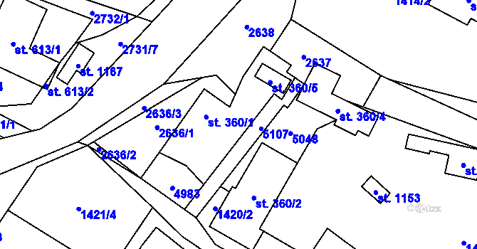 Parcela st. 360/3 v KÚ Francova Lhota, Katastrální mapa